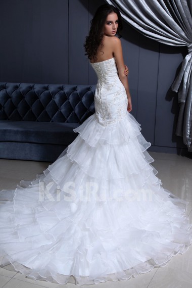 Organza Sweetheart Mermaid Dress with Embroidery and Ruffle