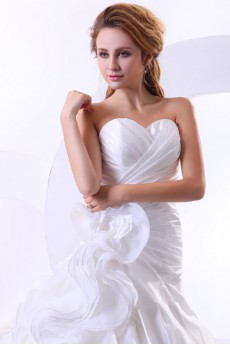 Satin and Organza Sweetheart A-Line Dress with Ruffle and Flowers