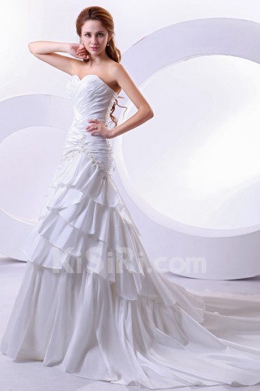 Taffeta and Satin Sweetheart A-Line Dress with Embroidery