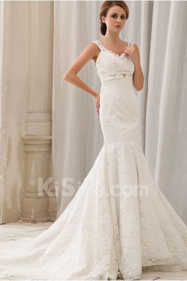 Satin and Lace Sweetheart Mermaid Dress with Embroidery