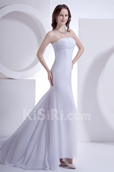Satin and Chiffon Strapless A-Line Dress with 