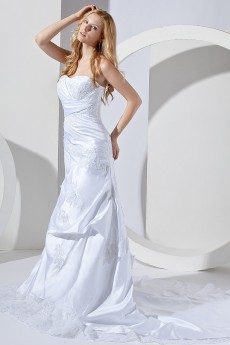 Satin and Lace Strapless A-Line Dress with Embroidery