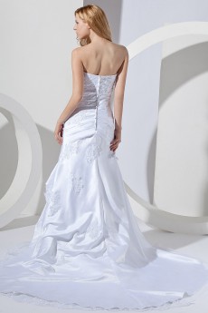 Satin and Lace Strapless A-Line Dress with Embroidery