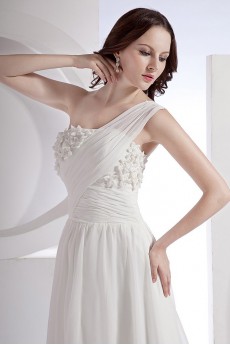 Chiffon and Satin One-Shoulder A-Line Dress with Beaded
