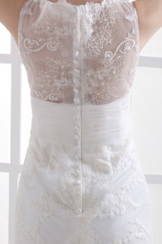 Lace V-Neckline Brush Train Sheath Dress with Embroidery