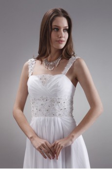 Satin and Chiffon Straps Neckline A-line Dress with Beaded