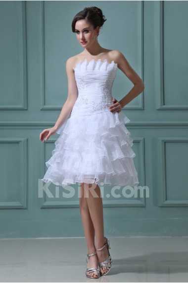 Organza Strapless Short A-line Dress with Embroidery