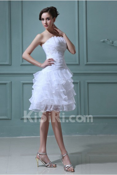 Organza Strapless Short A-line Dress with Embroidery