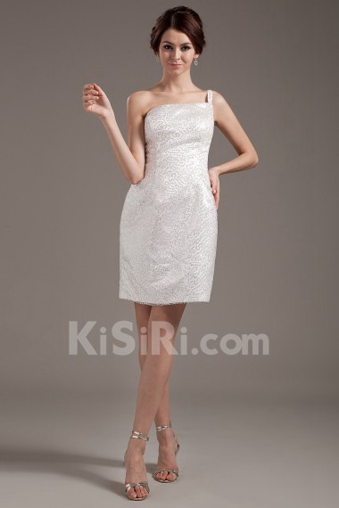 Yarn One-Shoulder Short Dress with Embroidery