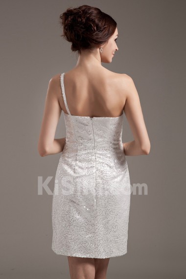 Yarn One-Shoulder Short Dress with Embroidery