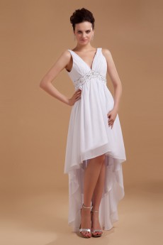Satin V-Neckline Short Dress with Embroidery