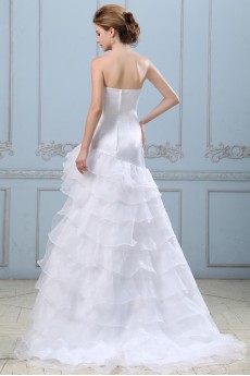 Satin and Organza Strapless A-line Dress with Embroidery