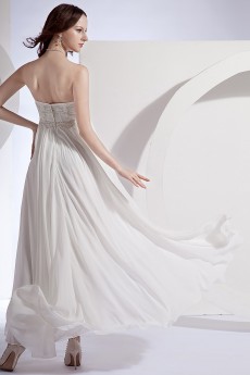 Chiffon and Satin Strapless Ankle-length Column Dress with Embroidery and Ruffle