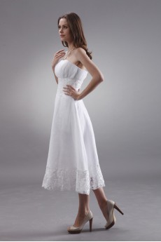 Chiffon Strapless Tea-Length A-line Dress with Embroidery