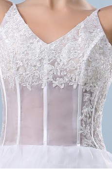 Gauze V-Neckline A-line Dress with Embroidery