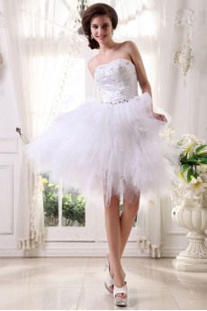 Tulle and Satin Strapless Short Ball Gown with Embroidery