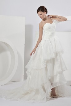 Organza Sweetheart A-line Dress with Ruffle and Flower
