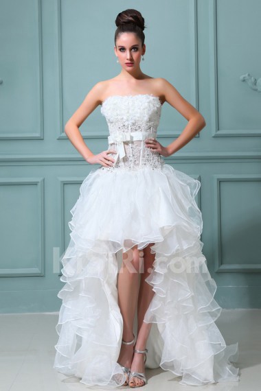 Satin Strapless Ball Gown with Embroidery and Ruffle