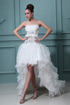 Satin Strapless Ball Gown with Embroidery and Ruffle