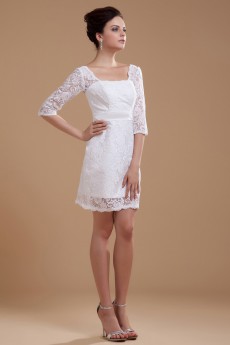 Lace Square Neckline Short Dress with Half-Sleeves