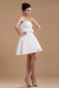 Satin Strapless Short Dress with Embroidery 