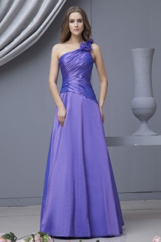 Taffeta One-Shoulder Floor Length A-line Dress with Ruffle