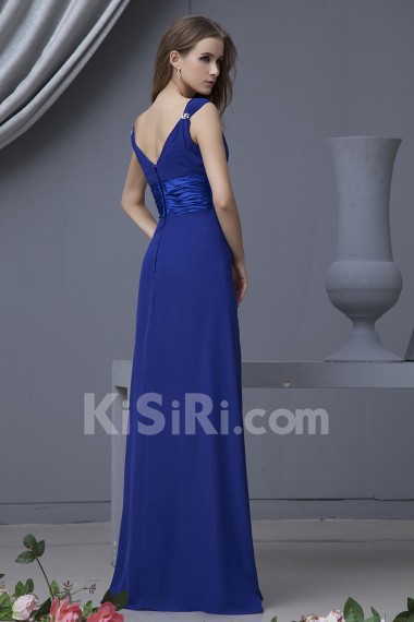 Chiffon V-Neckline Floor Length A-line Dress with Beaded