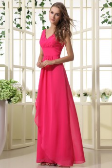 Chiffon V-Neckline Floor Length A-line Dress