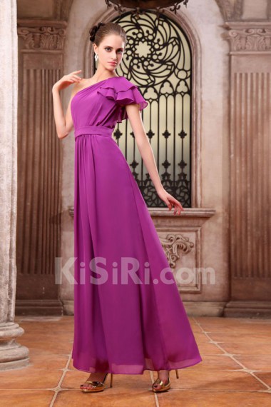 Chiffon One-Shoulder Ankle-Length A-line Dress with 