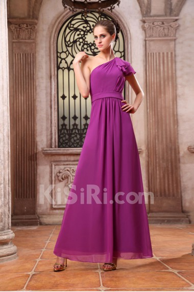 Chiffon One-Shoulder Ankle-Length A-line Dress with 