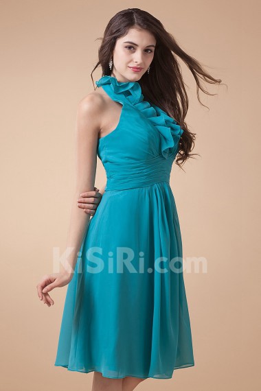 Chiffon V-Neckline Short A-line Dress with Drape