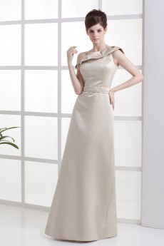 Satin One-Shoulder Floor Length A-line Dress with Ruffle