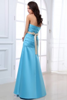 Satin Sweetheart Ankle-Length A-line Dress with Flower and Pleated