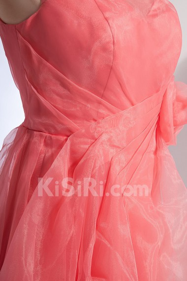 Chiffon One-Shoulder Ankle-Length Empire Dress with Hand-made Flower