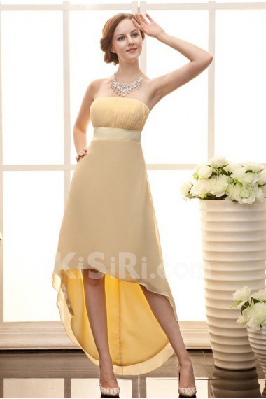 Satin and Chiffon Strapless Ankle-Length Empire Line Dress with Waistband