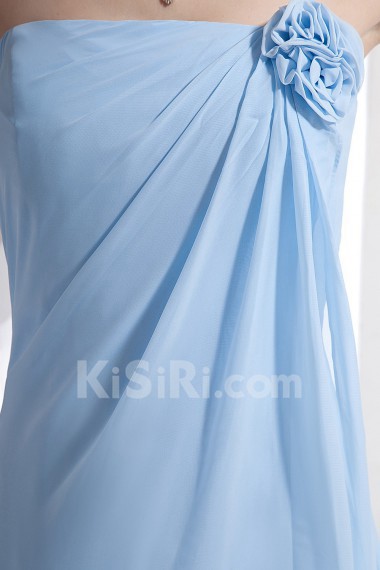 Satin and Chiffon Strapless Ankle-Length Empire Dress with Handmade Flower