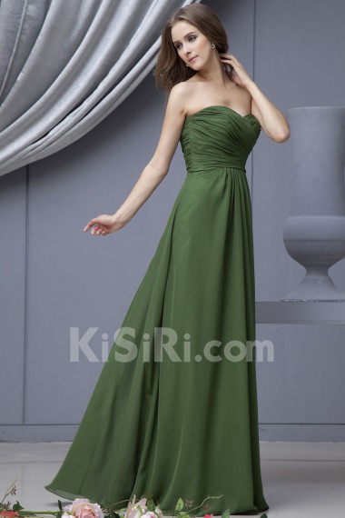 Satin and Chiffon Sweetheart Floor Length Empire Dress with Pleat