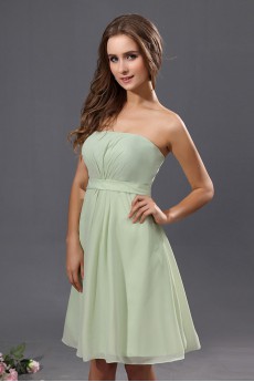 Chiffon and Satin Strapless Short A-Line Dress with Ruffle