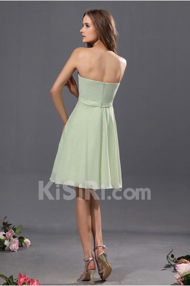 Chiffon and Satin Strapless Short A-Line Dress with Ruffle