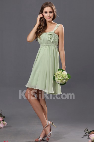Chiffon and Satin Scoop Neckline Short A-Line Dress with Embroidery