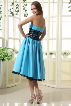 Taffeta and Lace Strapless Short Dress with Ruffle