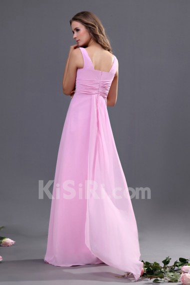 Chiffon V-Neckline Floor Length A-line Dress with Sash
