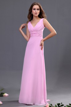 Chiffon V-Neckline Floor Length A-line Dress with Sash