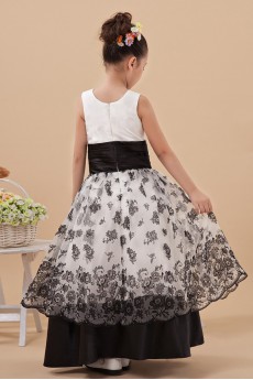 Satin Jewel Neckline Floor Length A-line Dress with Embroidery 