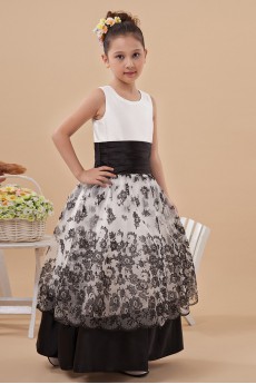Satin Jewel Neckline Floor Length A-line Dress with Embroidery 
