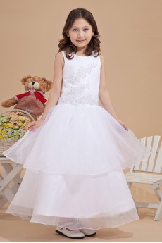 Satin and Tulle Bateau Neckline Ankle-Length A-line Dress with Embroidery