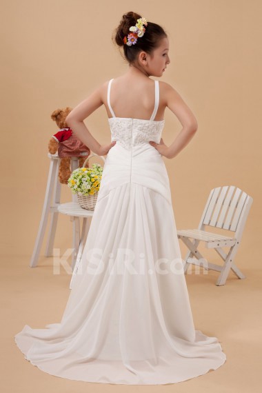 Satin Straps Neckline Floor Length A-line Dress with Embroidery 