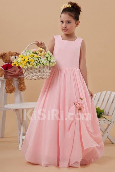 Taffeta Square Neckline Floor Length Ball Gown Dress with Hand-made Flower