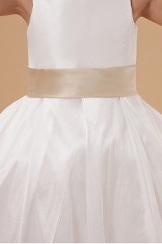 Satin Jewel Neckline Ankle-Length A-line Dress with Embroidery 