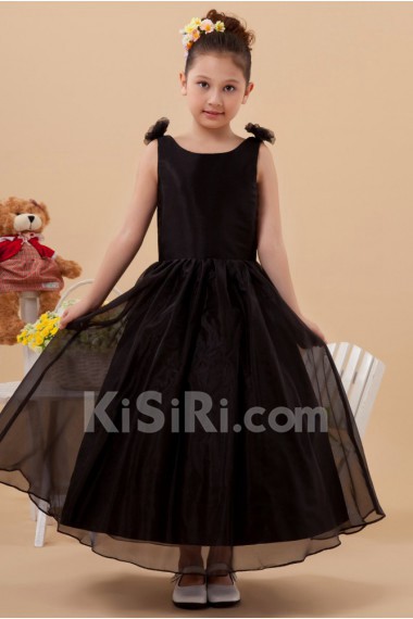 Satin and Organza Scoop Neckline Ankle-Length A-line Dress